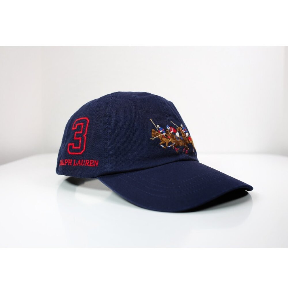 Polo Ralph Lauren Color Triple Pony & #3 Patch Golf Cap with Leather Strap Navy
